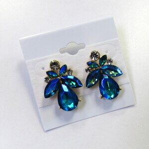 Blue Green Sparkle Rhinestone Crystal Earrings Evening Formal Wedding